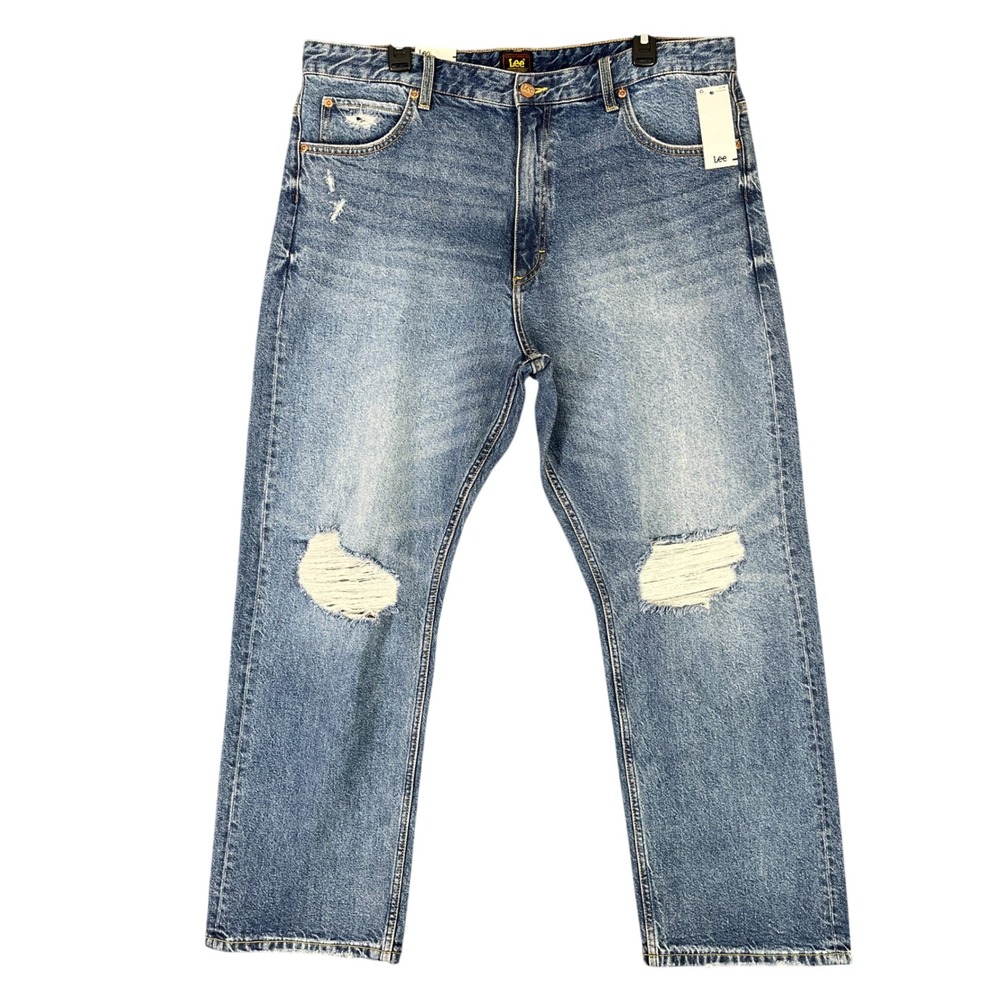 Lee Rider Classic Straight Jeans Womens 34 Distressed Ripped Knee Denim Mis Rise
